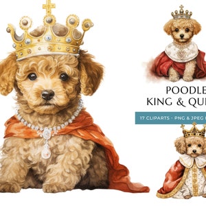 King & Queen Poodle Watercolor Clipart: Royal Dogs (Digital Download)
