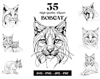 Bobcat SVG Clipart: Minimalistisk linjekonstvektor (digital nedladdning)