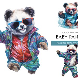 Cool Dancing Baby Panda Clipart, 10 PNG de alta qualidade, animais fofos em aquarela, impressões digitais e projetos criativos, download digital
