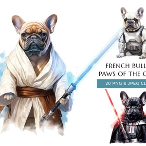 Aquarel Franse Bulldog Clipart 20 Hoge kwaliteit PNG & JPEG, Grappige honden van de Melkweg, Cadeau voor hond, vader en moeder, Digitale Download