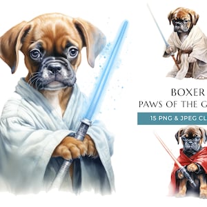 Boxer Puppy Clipart 15 High Quality PNG & JPEG, Watercolor Funny Dogs of the Galaxy Prints, Digital Crafting, Digital Download