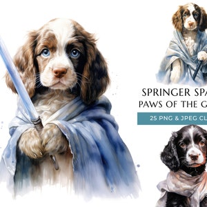 English Springer Spaniel Puppy Clipart 25 High Quality PNGs & JPEG, Watercolor Funny Dogs of the galaxy prints, Digital Download