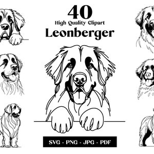 Leonberger Hund SVG & PNG Clipart Bundle: Digitale Linie Kunst, minimalistische Vektor Hund Zeichnung für Sublimation, Hundeliebhaber, Welpe digitaler Download