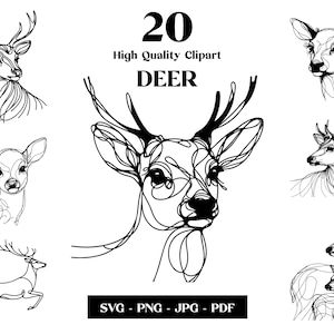 Jeleń SVG Clipart, Minimalistyczna Linia Sztuki, Logo Woodland Animal Vector, Sztuka Nowoczesna, Projekt Tatuażu i Sublimacji, Haft, Pobieranie Cyfrowe