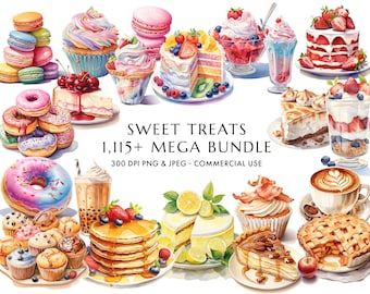 Clipart de dulces: Mega paquete de postres en acuarela (descarga digital PNG y JPEG)