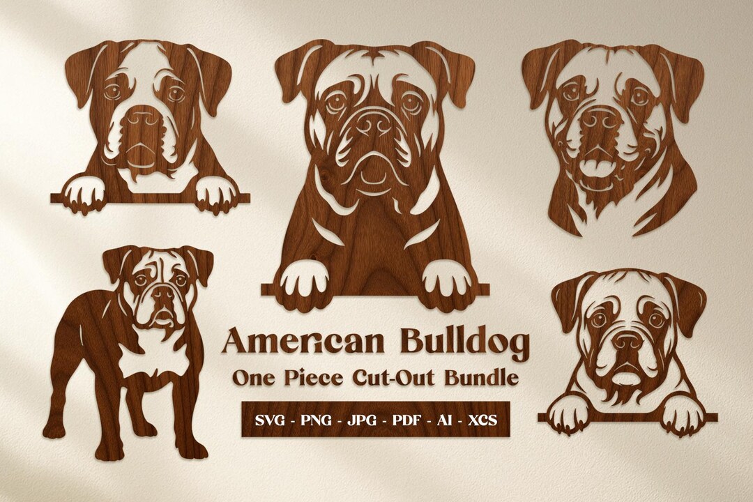 American Bulldog SVG Laser Cut File, 12 SVG Bundle, Dog Silhouette ...