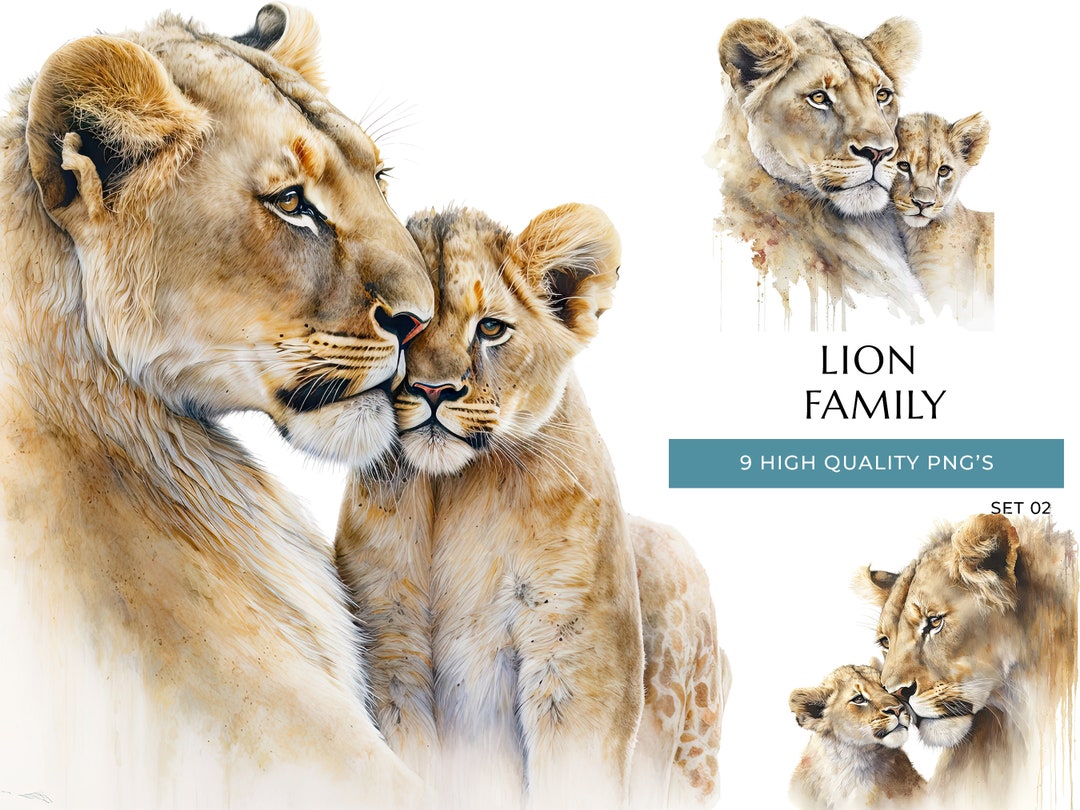 Mom Lion and Cub, Cute Lioness and Baby Lion Print, 9 High Quality Pngs ...