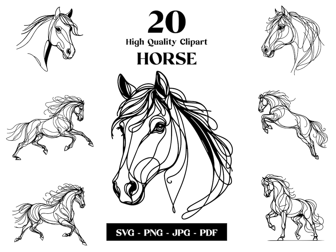 Horse Line Art SVG Clipart: Minimalist Farm Animal Vector (digital ...