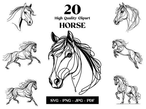 Horse Line Art SVG Clipart: Minimalist Farm Animal Vector (Digital Download)
