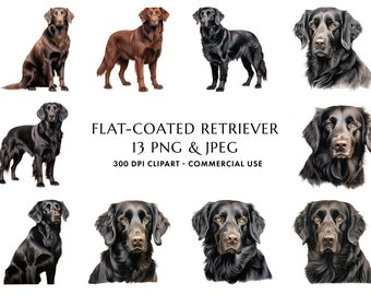 Paquete de imágenes prediseñadas de retriever de pelo liso en acuarela, regalo para mamá (descarga digital)