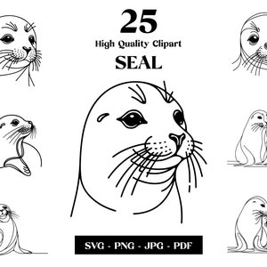 Seal SVG Clipart, Minimalistyczna grafika liniowa, Logo Animal Vector, Sztuka nowoczesna, Projekt tatuażu i sublimacji, Haft, Pobieranie cyfrowe