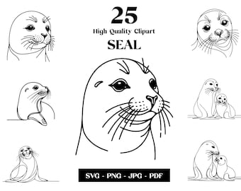 Seal Line Art SVG Clipart: Minimalistisk tatueringsdesign (digital nedladdning)
