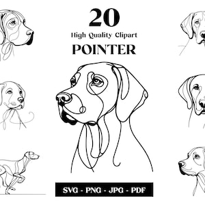 Aanwijzer SVG & PNG clipart bundel: digitale lijntekeningen, minimalistische vectorhondtekening voor sublimatie, hondenliefhebber, puppy digitale download