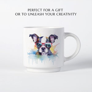 Watercolor Boston Terrier Puppy Clipart, Dog with Sunglasses (Digital Download) image 8