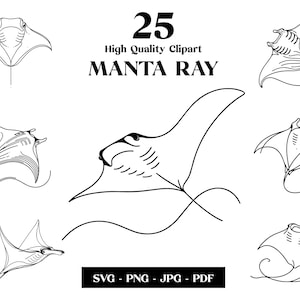 Manta Ray SVG Clipart, Sea Minimalist Line Art, Logo Animal Vector, Sztuka nowoczesna, Projekt tatuażu i sublimacji, Haft, Pobieranie cyfrowe