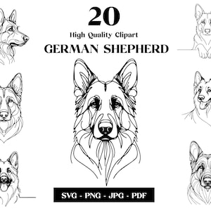 Deutscher Schäferhund SVG & PNG Clipart Bundle: Digitale Strichzeichnungen, minimalistische Vektor-Hundezeichnung zur Sublimation, Hundeliebhaber, Welpe digitaler Download