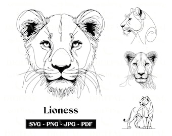 Lioness Line Art SVG: Minimalist Tattoo Design (Digital Download)