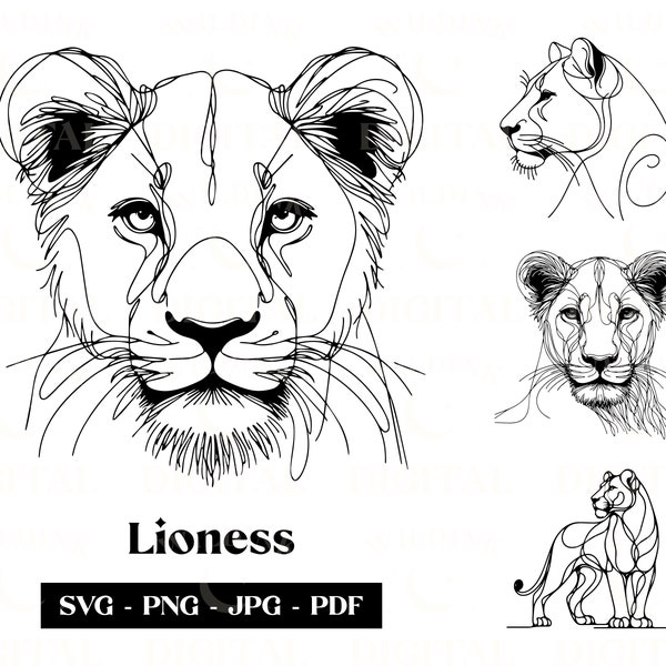 Lioness SVG Clipart, Minimalist Line Art, Logo Animal Vector, Modern Art, African Wildlife Tattoo & Sublimation Design, Digital Download