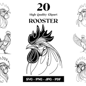 Rooster SVG Clipart, Farm Minimalist Line Art, Logo Animal Vector, Sztuka nowoczesna, Projekt tatuażu i sublimacji, Haft, Pobieranie cyfrowe