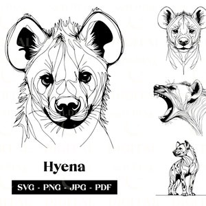 Hiena SVG Clipart, Minimalistyczna grafika liniowa, Logo Animal Vector, Sztuka nowoczesna, Afrykańska dzika przyroda Tatuaż i projekt sublimacji, Pobieranie cyfrowe
