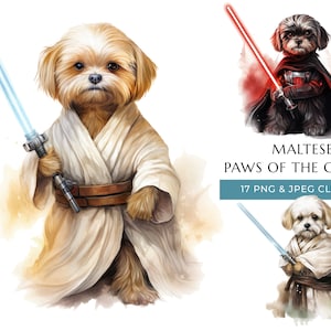 Watercolor Maltese Clipart 17 High Quality PNG & JPEG, Funny Dogs of the Galaxy, Gift for Dog Dad and Mom, Digital Download