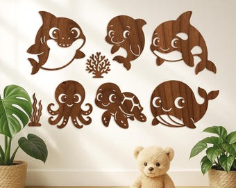 Sea Creatures SVG Bundle: 40 Ocean Animal Clipart, Laser Cut Files (Digital Download)