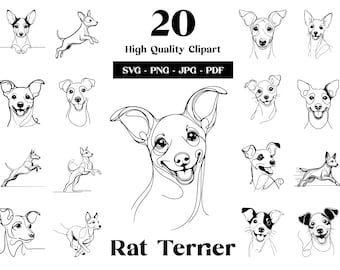 Rat Terrier Line Art: Minimalist Dog SVG, PNG Clipart Bundle (Digital Download)