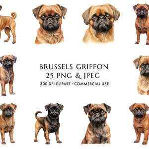 Aquarell Brüsseler Griffon Clipart Bundle 25 hochwertige PNG & JPEG, Geschenk für Hundemama und -papa, digitales Basteln, digitaler Download
