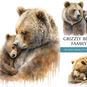 Mama und Baby Bär Clipart, 10 hochwertige PNGs, Aquarell süße Mama Grizzly Bär, Muttertag, Geschenk für Mama, digitaler Download Set 3