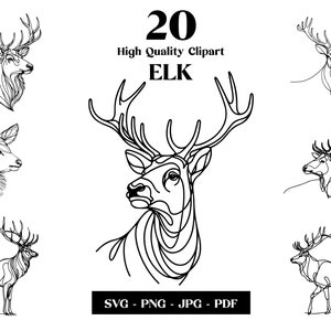 Elk SVG Clipart, Minimalistyczna grafika liniowa, Logo Animal Vector, Sztuka nowoczesna, Projekt tatuażu i sublimacji, Haft, Pobieranie cyfrowe