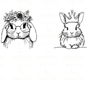 Bunny Line Art SVG Clipart: Rabbit Vector Logo Design (digital Download ...