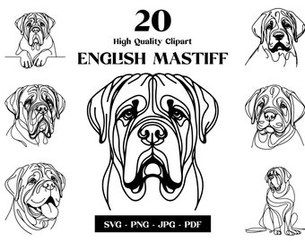 イングリッシュ マスティフ犬 svg、覗く頭足、品種、png、印刷可能