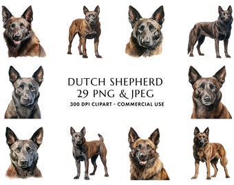 Watercolor Dutch Shepherd Clipart Bundle, Dog Mom Gift (Digital Download)