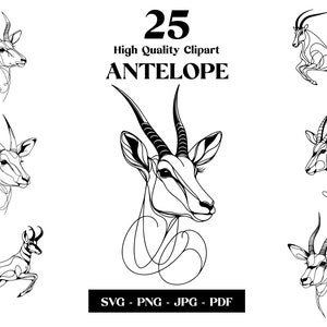 アンテロープ SVG クリップアート: ミニマリスト ライン アート ベクター (デジタル ダウンロード)