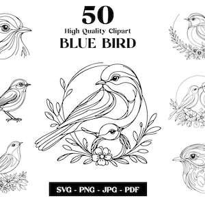Blue Bird SVG Bundle, Bird Clipart, Minimalist Line Art, Logo Animal Vector, Modern Art, Tattoo & Sublimation Design, Digital Download