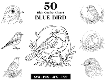 Bluebird Line Art Black and White Bundle 1 28 Digital Ai Line Art