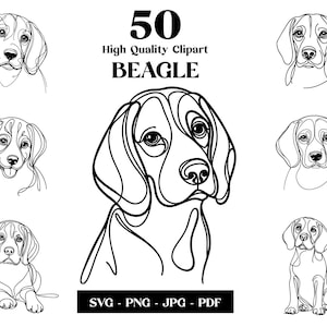 Pacchetto di clipart SVG e PNG Beagle: disegno lineare digitale, disegno vettoriale minimalista di un cane per sublimazione, amante dei cani, mamma di un cane, download digitale