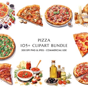 Watercolor Pizza Clipart: 105+ Italian Food PNG & JPEG (Digital Download)