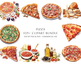 Watercolor Pizza Clipart: 105+ Italian Food PNG & JPEG (Digital Download)