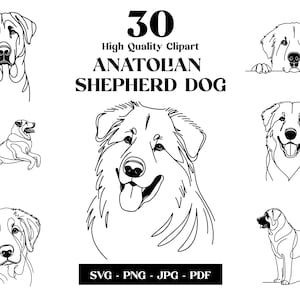 Anatolian Shepherd Dog Line Art: SVG PNG Clipart Bundle (Digital Download)