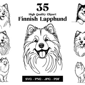Finnischer Lapphund SVG & PNG Clipart Bundle: Digitale Linie Kunst, minimalistische Vektor Hund Zeichnung für Sublimation, Hundeliebhaber, digitaler Download