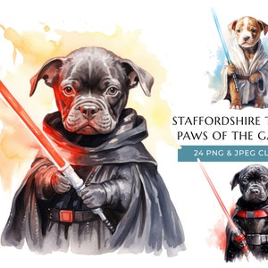 American Staffordshire Terrier Puppy Clipart 24 High Quality PNG & JPEG, Watercolor Funny Amstaff dogs of the galaxy, Digital Download