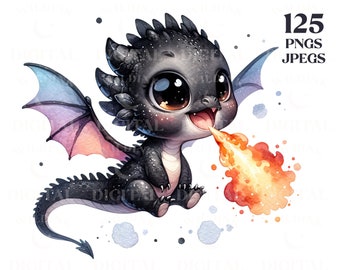 Baby Dragon Clipart Bundle, Fantasy PNG JPEG (Digital Download