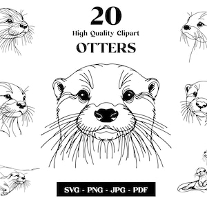 Otter SVG Clipart, Minimalistyczna grafika liniowa, Logo Animal Vector, Sztuka nowoczesna, Projekt tatuażu i sublimacji, Haft, Pobieranie cyfrowe