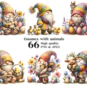 Watercolor Easter Gnome Clipart Bundle: 66 PNG & JPEG Images (Digital Download)