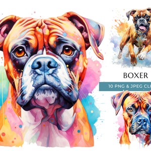 Watercolor Boxer Dog Clipart: Colorful PNG & JPEG Bundle (Digital Download)