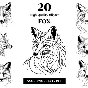 Fox SVG Clipart, Linea arte minimalista, Logo animale vettoriale, Arte moderna, Design tatuaggio e sublimazione, Ricamo, Download digitale