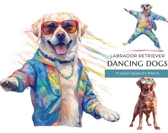 Dancing Labrador Retriever Clipart: Funny Watercolor Dog PNG (Digital Download)