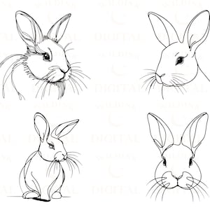 Bunny Line Art SVG Clipart: Rabbit Vector Logo Design (digital Download ...