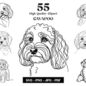 Cavapoo Line Art SVG & PNG Clipart Bundle: Minimalist Dog Tattoo Design ...